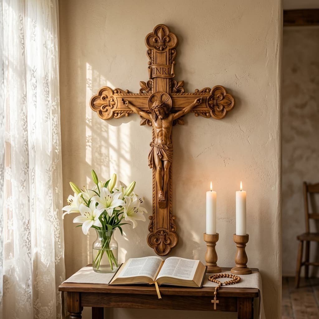 Ornate Hand-Carved Wooden Crucifix angle 3