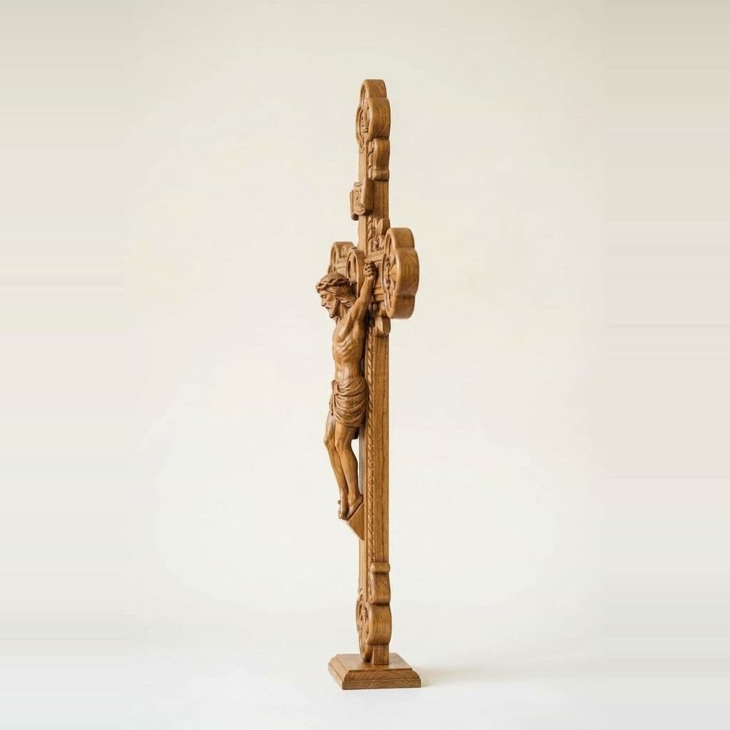 Ornate Hand-Carved Wooden Crucifix angle 2
