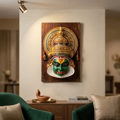 Traditional Kathakali Head Wall Plaque angle 3
