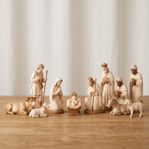 Complete Handcrafted Christmas Nativity Set (12 Pieces) - View 1
